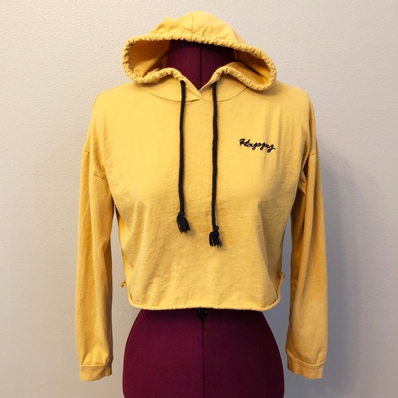 french pastry Tops - French Pastry | "Happy" Cropped Pullover Hoodie